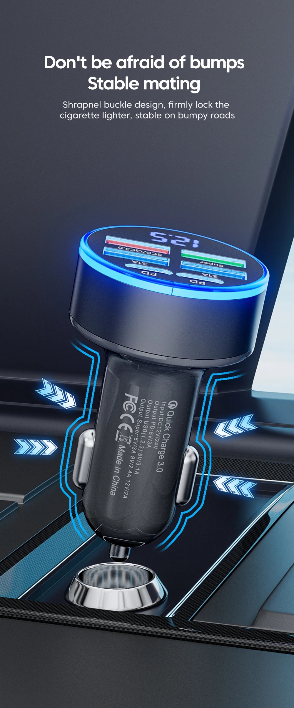 100W 6-Port Fast Car Charger – Power Up All Your Devices On the Go