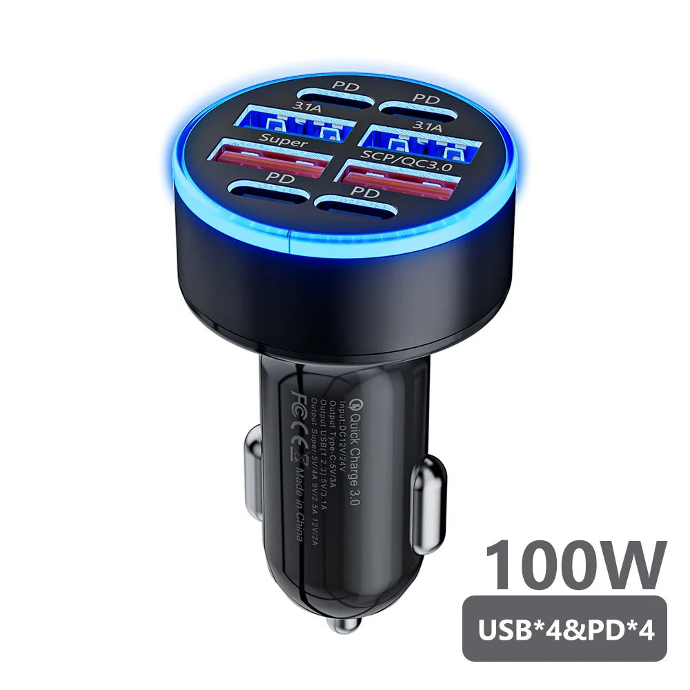 100W 6-Port Fast Car Charger – Power Up All Your Devices On the Go