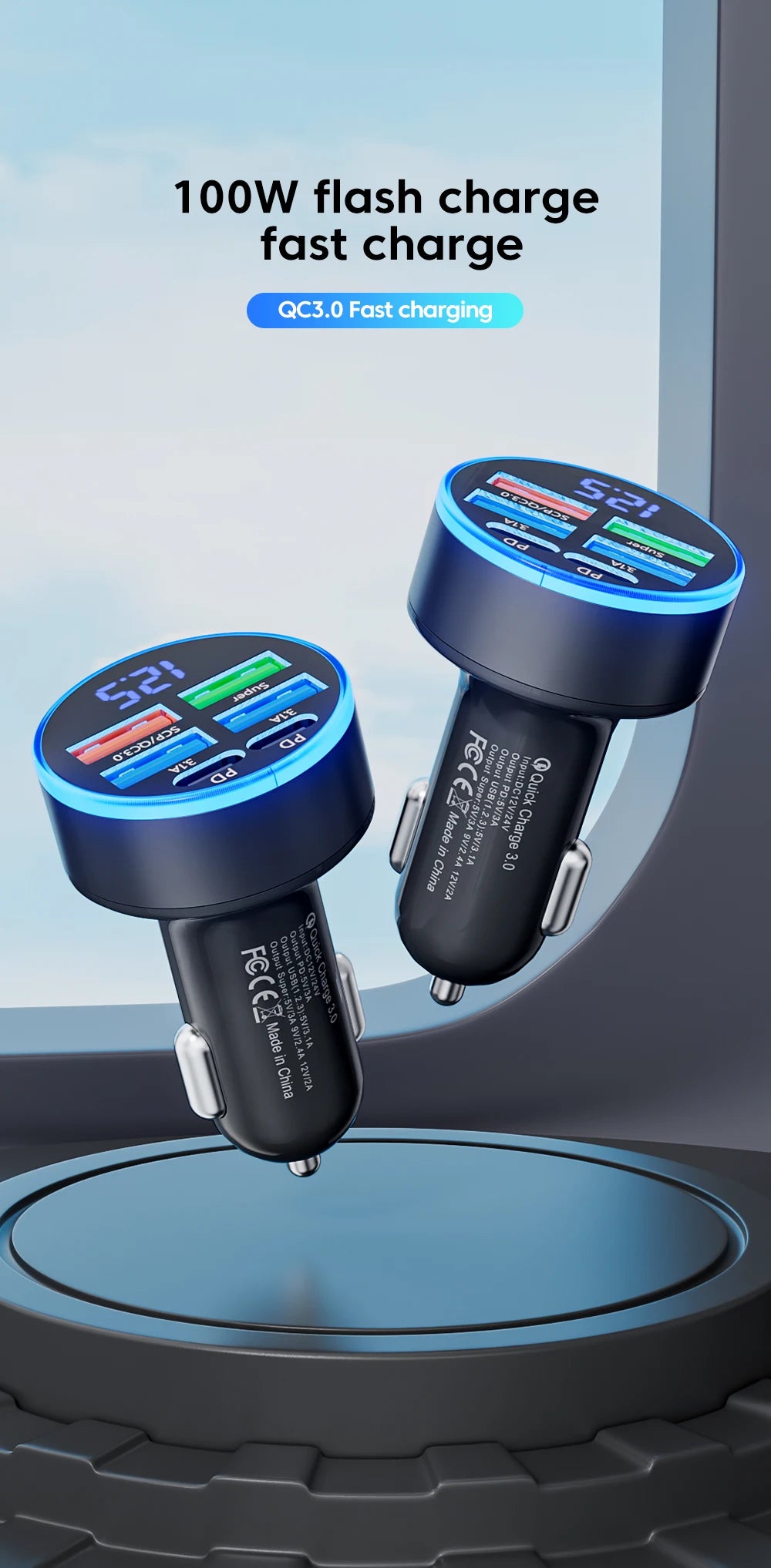 100W 6-Port Fast Car Charger – Power Up All Your Devices On the Go