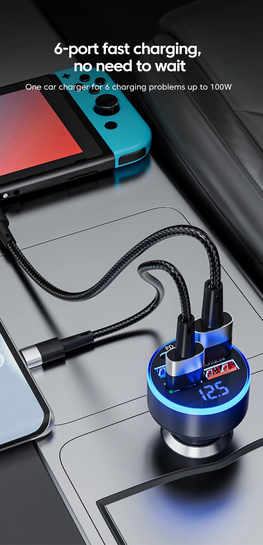 100W 6-Port Fast Car Charger – Power Up All Your Devices On the Go