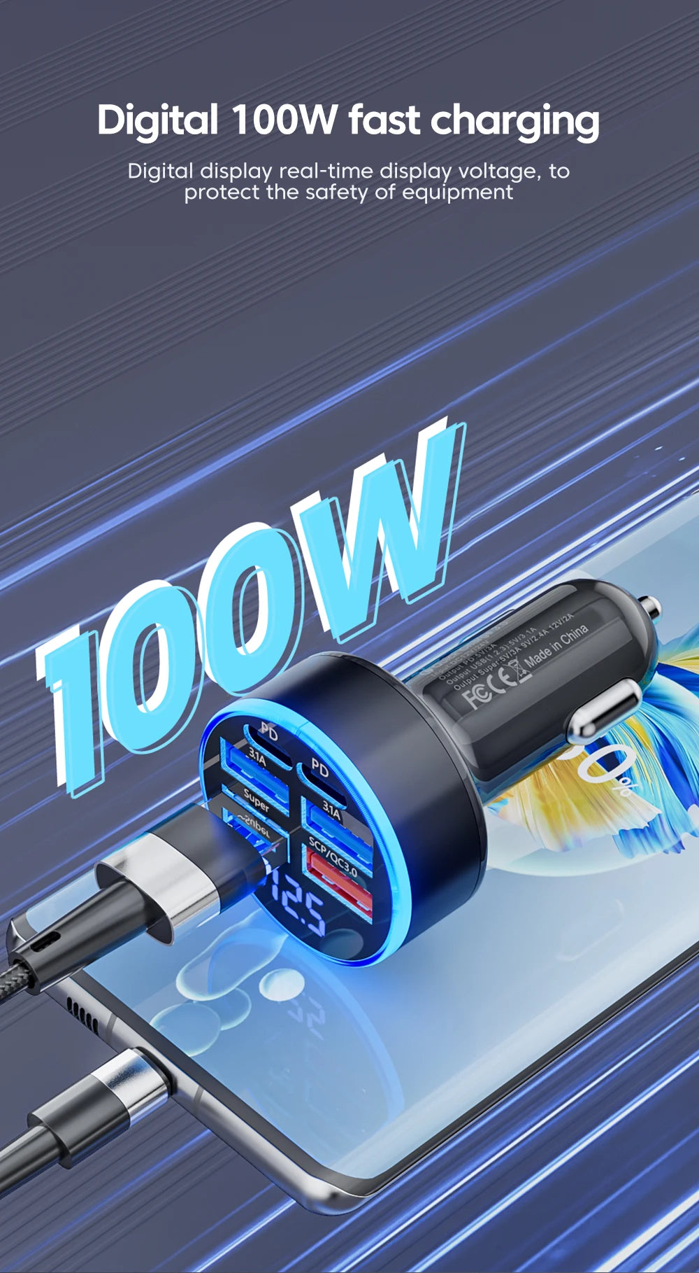 100W 6-Port Fast Car Charger – Power Up All Your Devices On the Go
