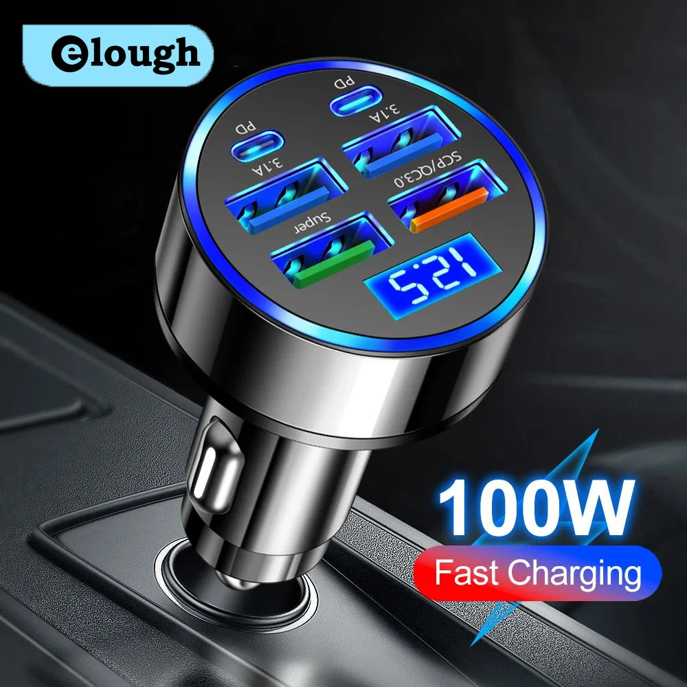 100W 6-Port Fast Car Charger – Power Up All Your Devices On the Go