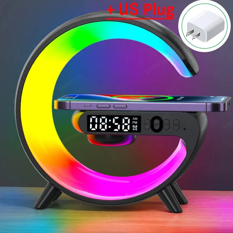 Multifunction Wireless Charger Stand with RGB Light, Alarm Clock &amp; Bluetooth Speaker