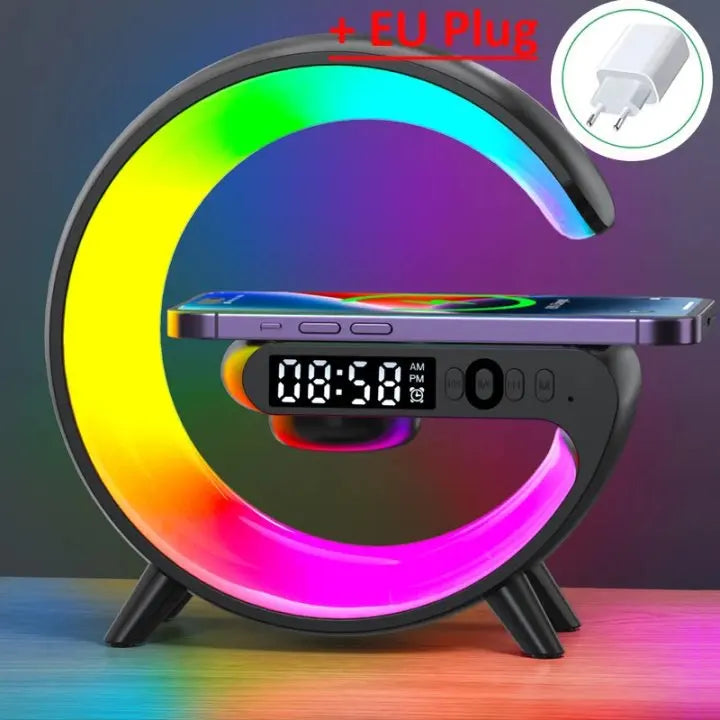 Multifunction Wireless Charger Stand with RGB Light, Alarm Clock &amp; Bluetooth Speaker