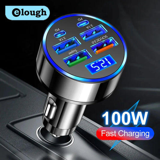 100W 6-Port Fast Car Charger – Power Up All Your Devices On the Go