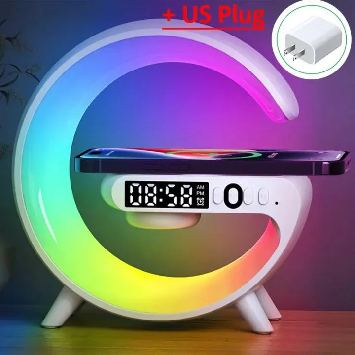 Multifunction Wireless Charger Stand with RGB Light, Alarm Clock &amp; Bluetooth Speaker